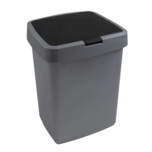 Afvalbak 10 liter plat deksel kleur metallic zwart